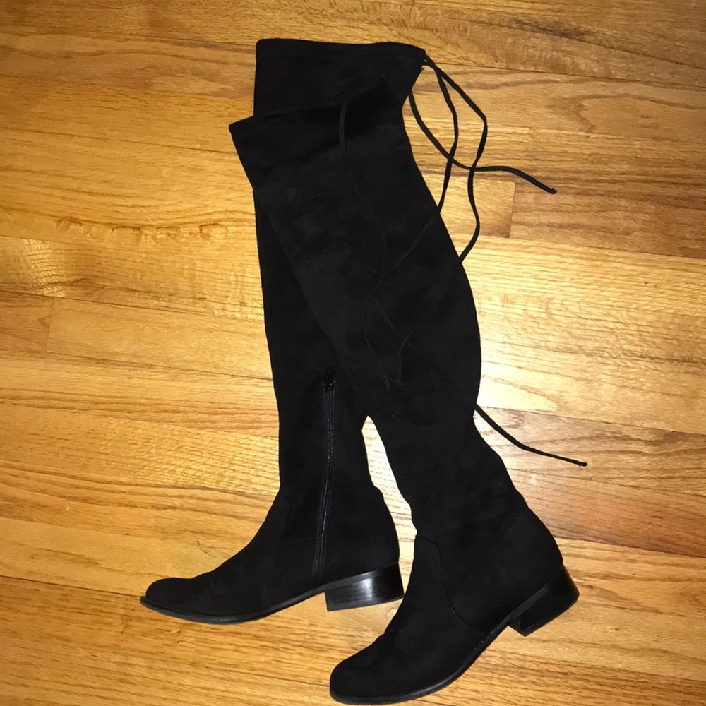 Tall black faux suede boots